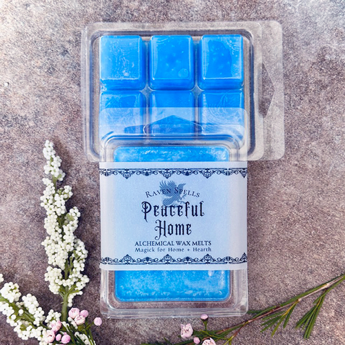 blue peaceful home wax melts in clam shell packaging