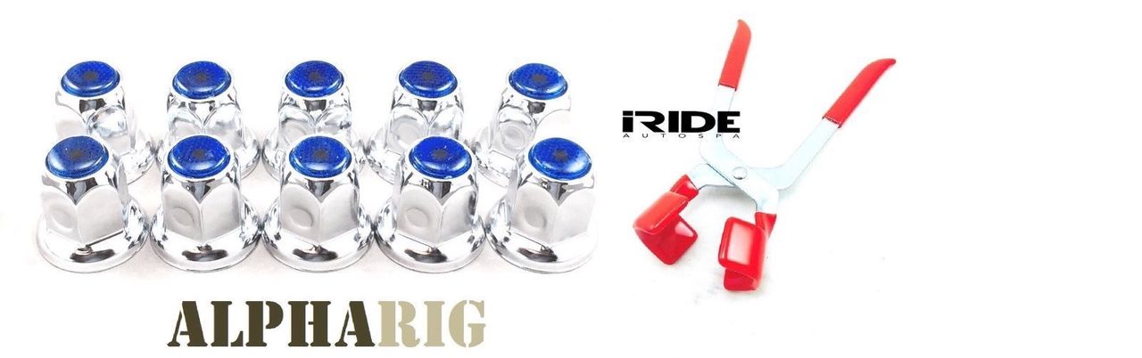 60 Lug Nut Covers Set with Blue top Reflector Steel 33mmX2 with lug puller tool