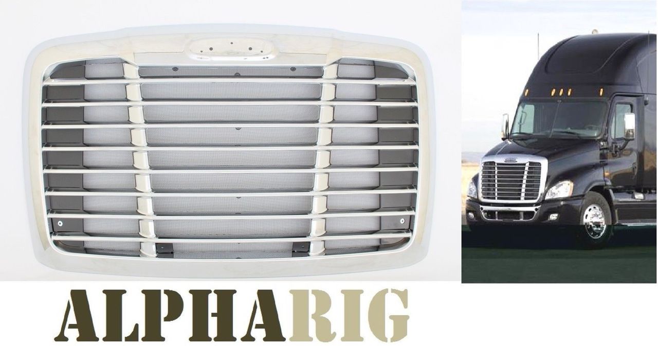 2008 - 2015 Freightliner Cascadia Chrome front Grille with premium bug screen