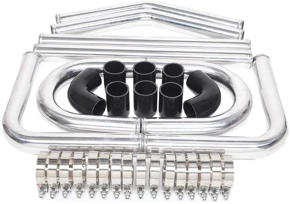OD 2" 2in 50.8mm 8Pcs Pipe Length 23.6" / 60cm Universal Turbo Intercooler Pipe Piping Silicone Hose Stainless Steel T-Clamp Kit 