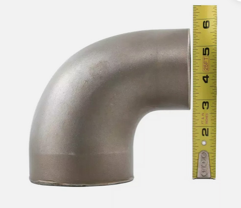 Universal 4" to 3" 90-degree cast stainless steel reducer pipe by XS-POWER with thick 11-gauge walls, precision-cast 304 stainless steel construction, ideal for turbocharger systems, exhaust fabrication, race vehicles, and custom welding applications.