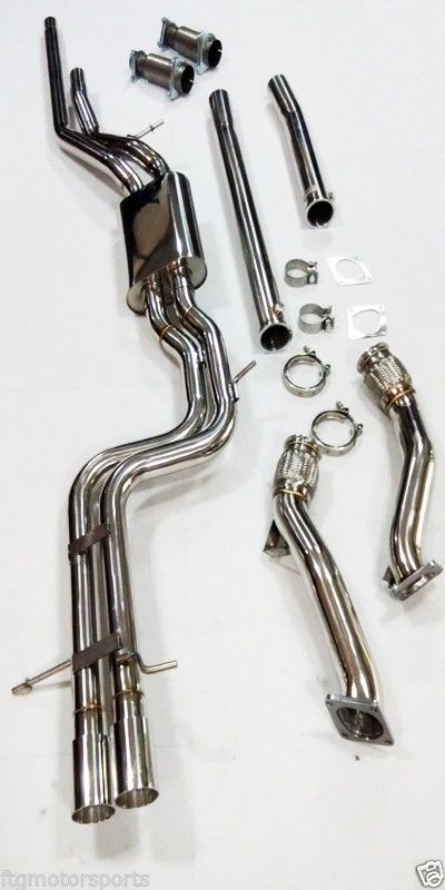 Audi S4 B5 2.7T stainless-steel 3" catless downpipes with braided flex sections 