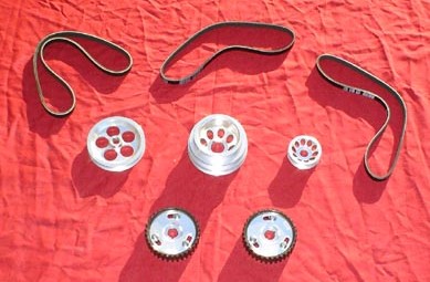 5 pc SUPER SET! POLISHED ALTERNATOR PULLEY AND POWER STEERING SYSTEM SET