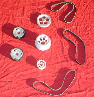 5 pc SUPER SET! POLISHED ALTERNATOR PULLEY AND POWER STEERING SYSTEM SET