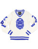 Zeta Phi Beta Sorority Pull Over V-Neck Sweater- Crest-White/Blue      