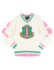 Alpha Kappa Alpha Sorority Pull Over V-Neck Sweater- Crest-White/Pink-Front