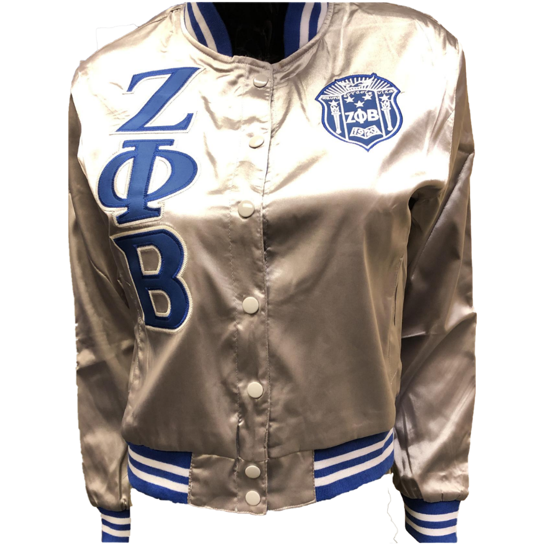 Zeta Phi Beta Sorority Satin Jacket- Silver - Brothers and Sisters