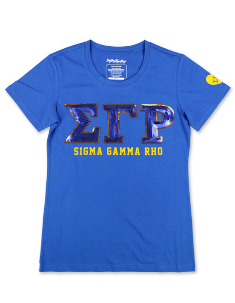 Sigma Gamma Rho Sorority Short Sleeve Shirt- Sequin Patch-Blue