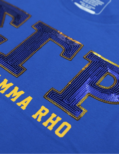 Sigma Gamma Rho Sorority Short Sleeve Shirt- Sequin Patch-Blue