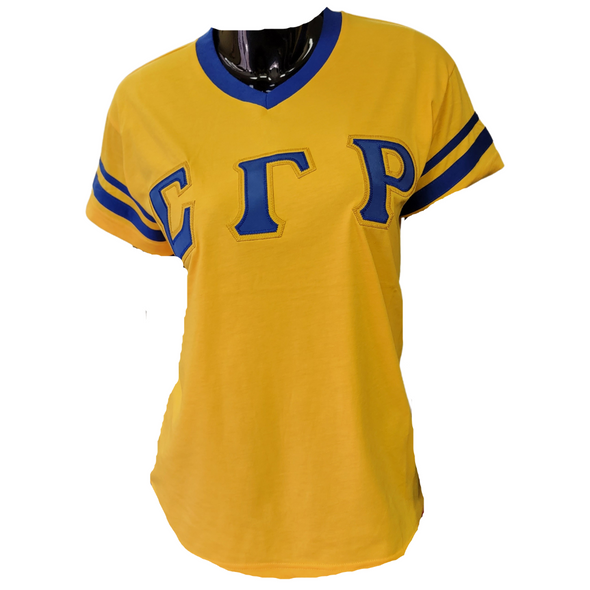 Sigma Gamma Rho Sorority V-Neck with Stripes- Yellow