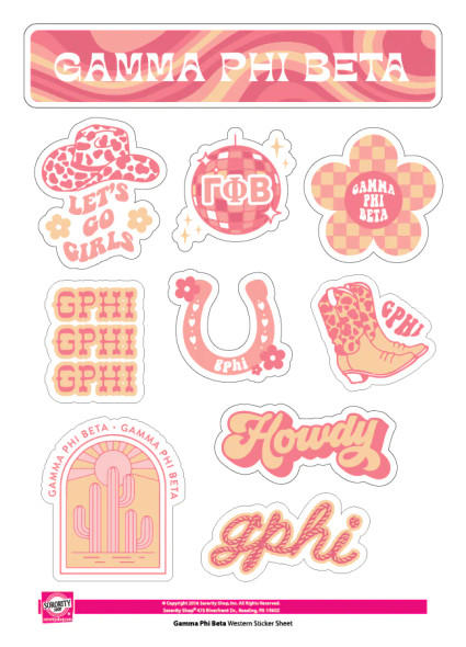 Gamma Phi Beta Sorority Stickers- Western Disco 