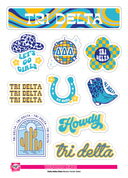Delta Delta Delta Tri-Delta Sorority Stickers- Western Disco 