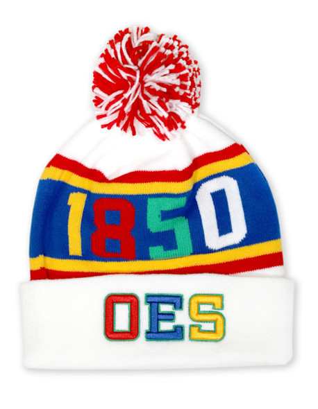 Order of the Eastern Star OES Pom Beanie-White- Founding Year