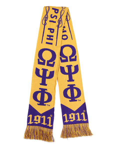 Omega Psi Phi Fraternity Scarf-Old Gold/Purple