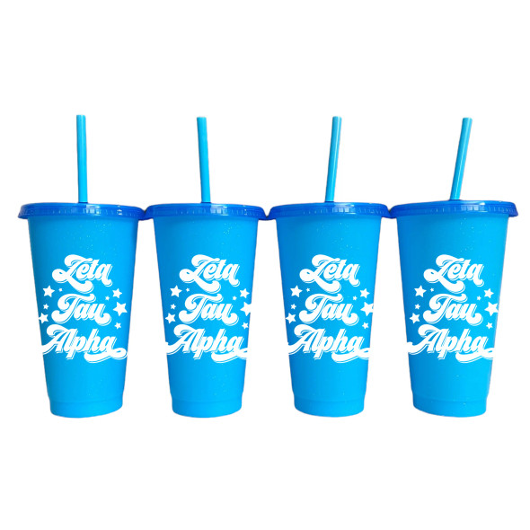 Zeta Tau Alpha Sorority- Set of 4- Glitter Color Changing Cups