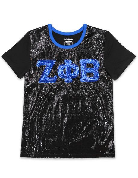 Zeta Phi Beta Sorority Sequin Shirt-Black