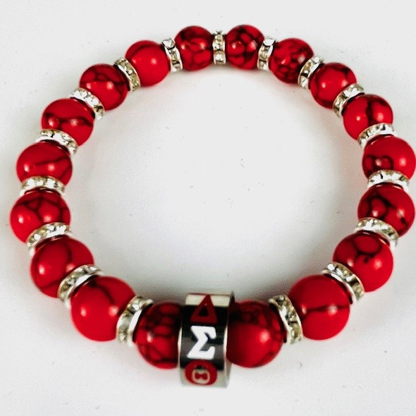 Delta Sigma Theta Sorority Natural Stone Bead Bracelet – Red