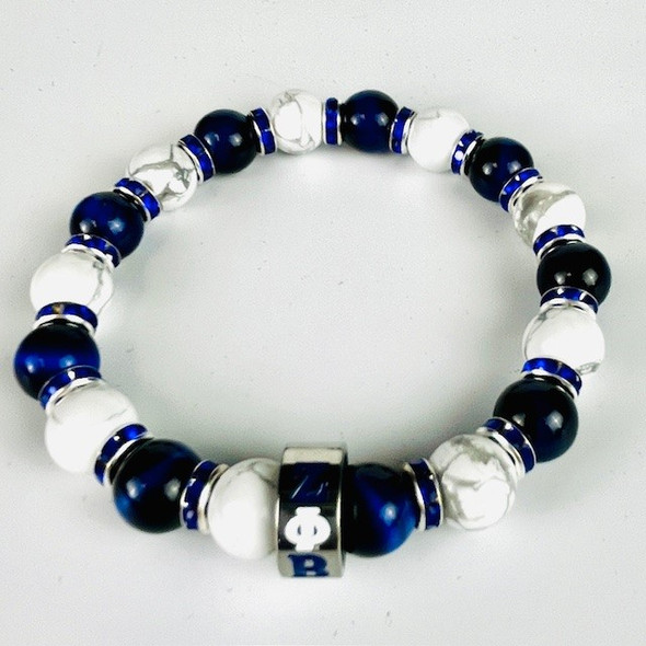 Zeta Phi Beta Sorority Natural Stone Bead Bracelet – Blue/White