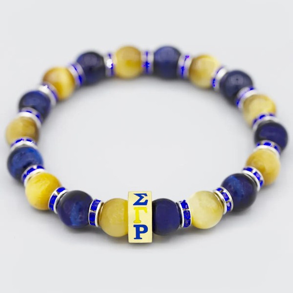 Sigma Gamma Rho Sorority Natural Stone Bead Bracelet – Blue and Yellow
