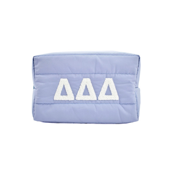 Delta Delta Delta Tri-Delta Sorority Makeup Bag- Puffer Style with Sorority Letters