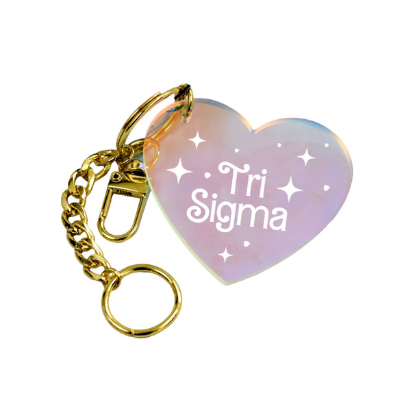 Sigma Sigma Sigma Tri-Sigma Sorority Iridescent Heart Keychain