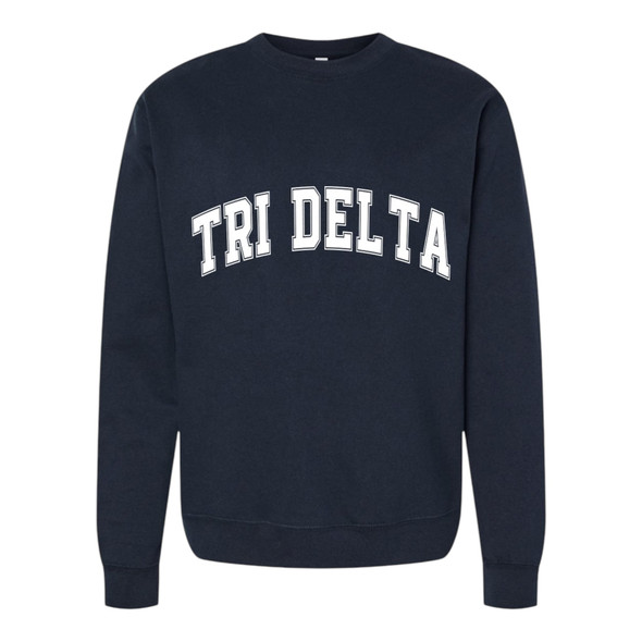 Delta Delta Delta Tri-Delta Sorority Sweatshirt Crewneck Varsity Letter Design-Navy Blue