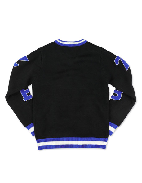 Zeta Phi Beta Sorority Pull Over V-Neck Sweater- Crest-Black/Blue        