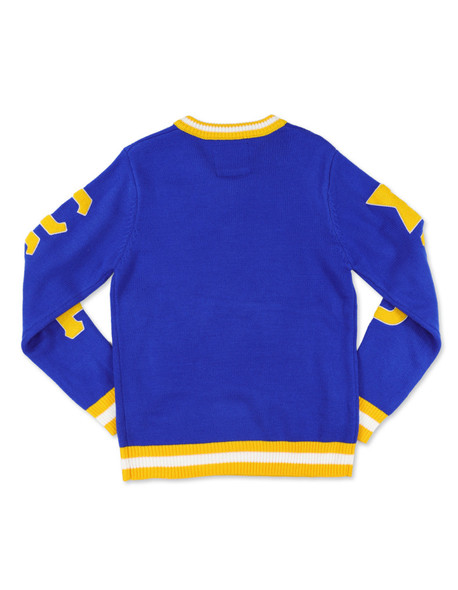 Sigma Gamma Rho Sorority Pull Over V-Neck Sweater- Crest-Blue/Yellow