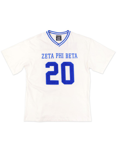 Zeta Phi Beta Sorority Oversized V-Neck Football Jersey Tee-Ivory-Front