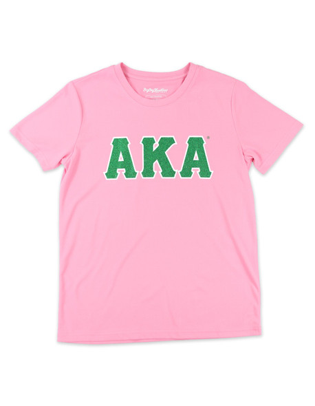Alpha Kappa Alpha AKA Sorority Dri-Fit Shirt-Glitter Three Greek Letters-Pink