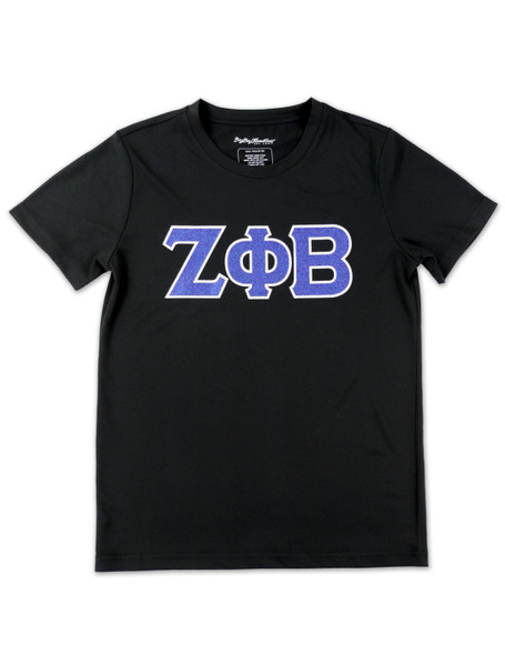 Zeta Phi Beta Sorority Dri-Fit Shirt- Glitter Three Greek Letters-Black