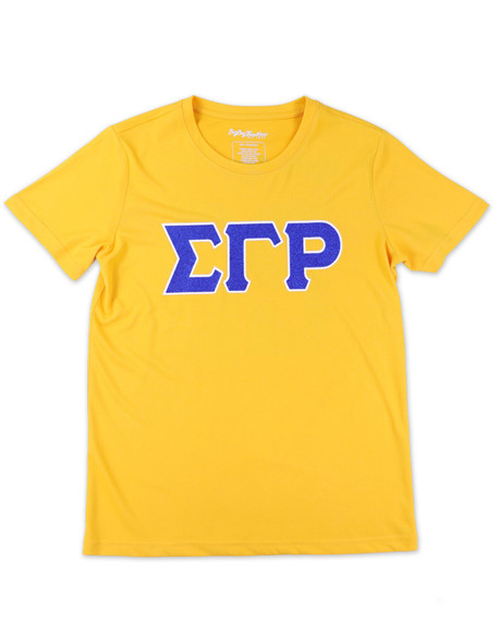 Sigma Gamma Rho Sorority Dri-Fit Shirt- Glitter Three Greek Letters-Yellow
