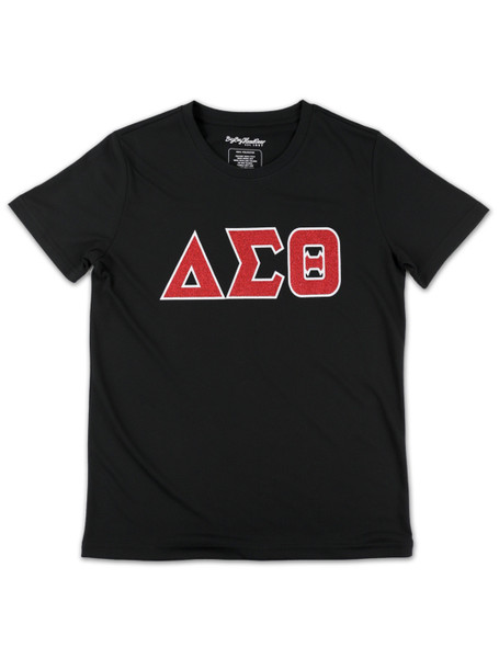 Delta Sigma Theta Sorority Dri-Fit Shirt- Glitter-Three Greek Letters-Black