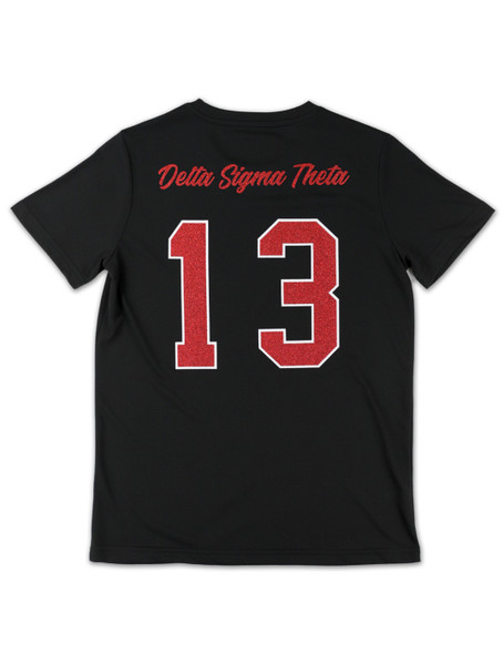 Delta Sigma Theta Sorority Dri-Fit Shirt- Glitter-Three Greek Letters-Black