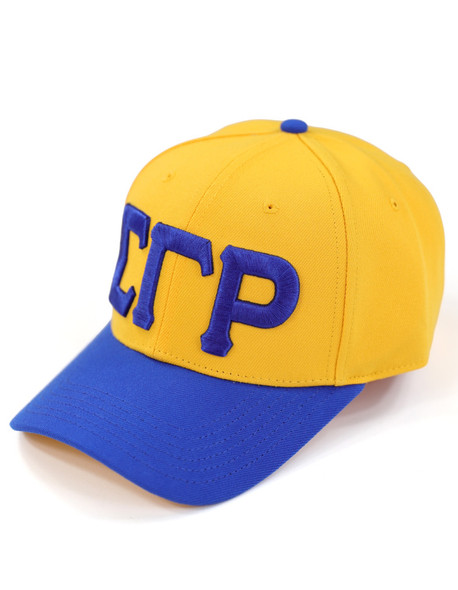 Sigma Gamma Rho Sorority Hat- Three Greek Letters-Yellow/Blue-Style 2 