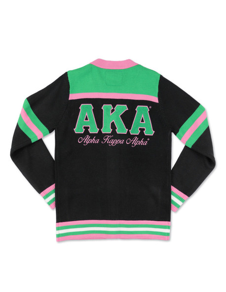 Alpha Kappa Alpha AKA Sorority Sweater-Button Down-Crest-Black/Pink