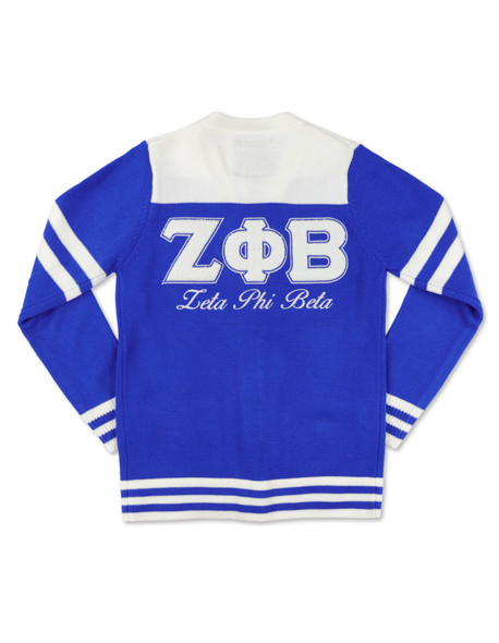 Zeta Phi Beta Sorority Sweater-Button Down-Crest-Blue/White