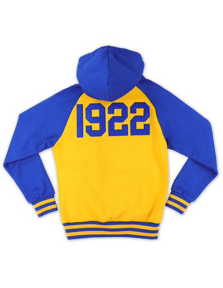 Sigma Gamma Rho Sorority Hoodie- Crest-Gold/Blue