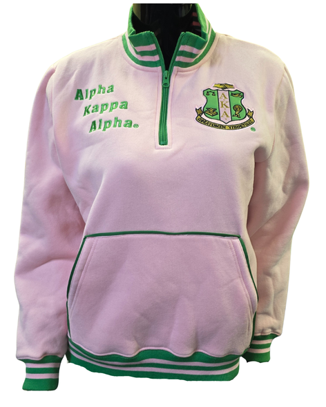 Alpha Kappa Alpha AKA Sorority Quarter Zip Sweatshirt-Pink/Green