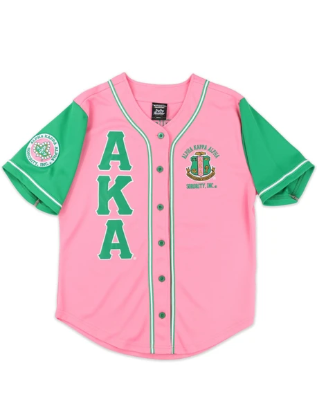 Alpha Kappa Alpha AKA Sorority Baseball Jersey- Button Up-Pink/Green