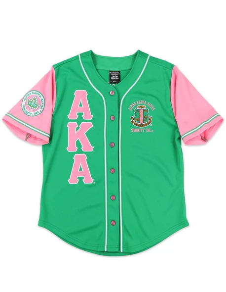 Alpha Kappa Alpha AKA Sorority Baseball Jersey- Button Up-Green/Pink