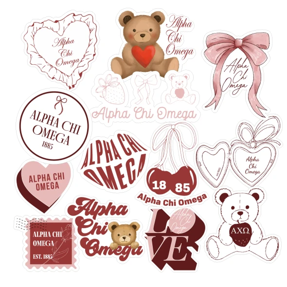 Alpha Chi Omega Sorority Stickers- Teddy Bears and Sisterhood Love