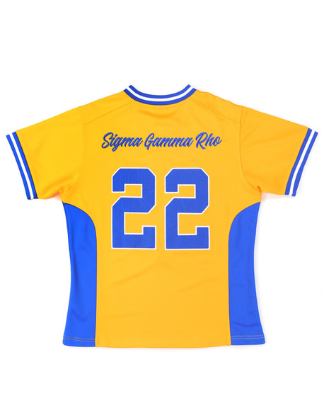 Sigma Gamma Rho Sorority Football Jersey-Yellow/Blue