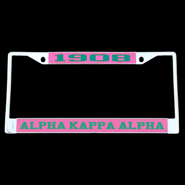 Alpha Kappa Alpha Sorority Founding Year License Plate Frame-Pink/Green