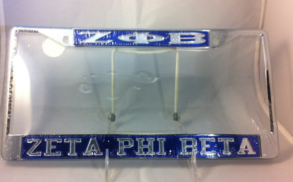 Zeta Phi Beta Sorority Three Greek Letter License Plate Frame- Blue/Silver