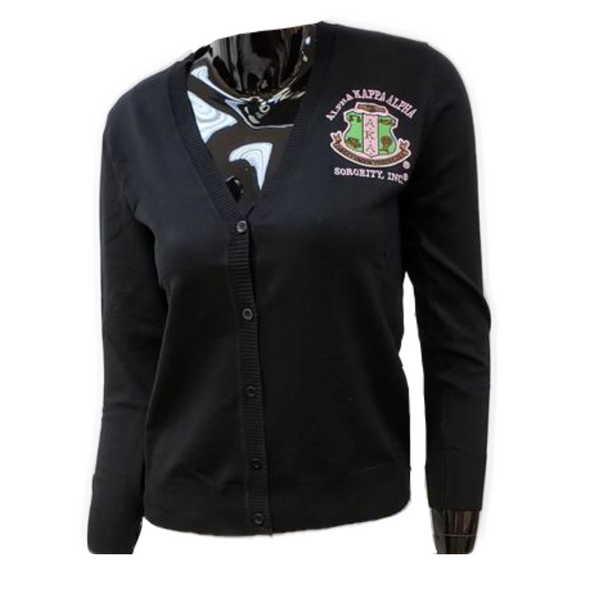Alpha Kappa Alpha AKA Sorority Button Up Cardigan- Black