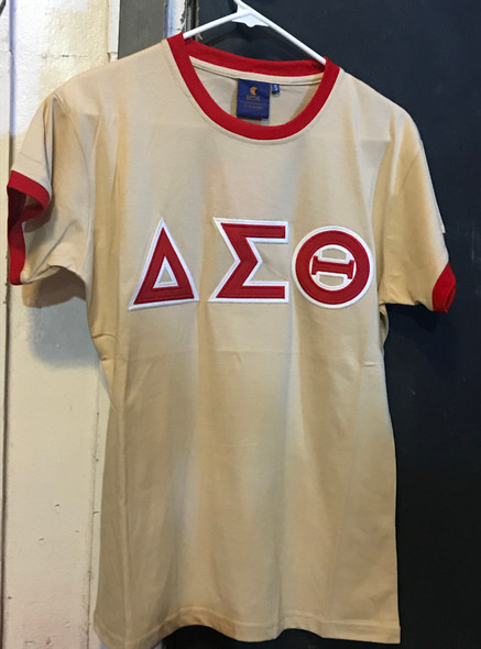 Delta Sigma Theta Sorority Ringer T-shirt-Khaki
