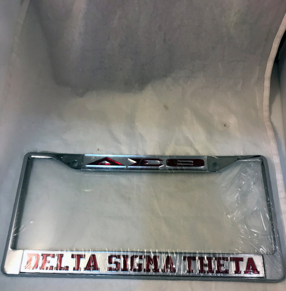 Delta Sigma Theta Sorority Three Greek Letter License Plate Frame-Silver/Crimson