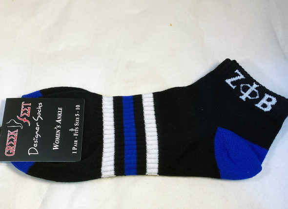 Zeta Phi Beta Sorority Multi-Color Ankle Socks- Black