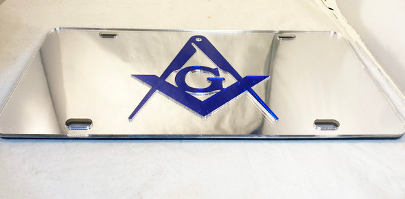 Mason Silver License Plate with Blue Symbol